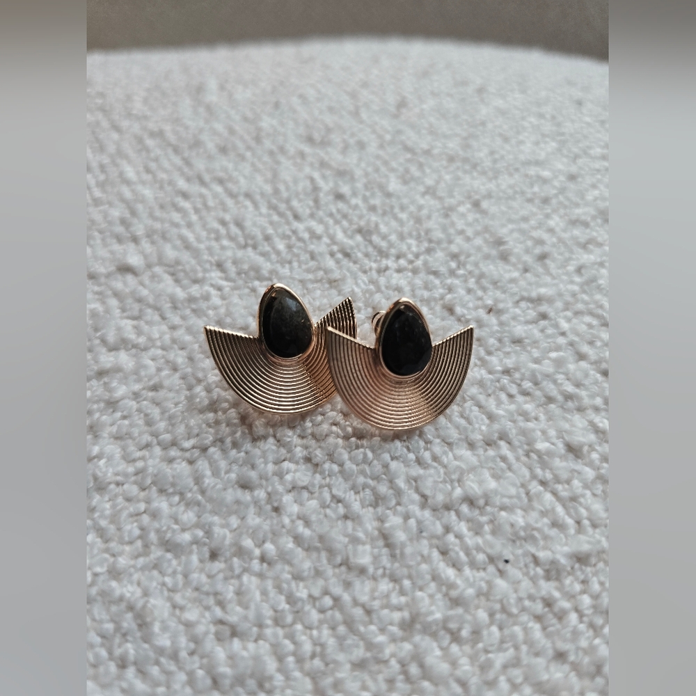 Anthropologie, Half-Moon Post Earrings, Gold/Black, MSRP $44 - Picture 4 of 8